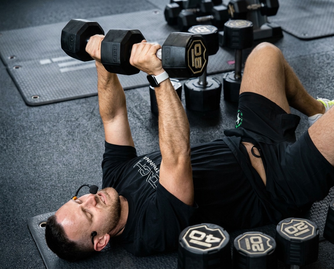 An ISI coach demonstrating a dumbbell floor press